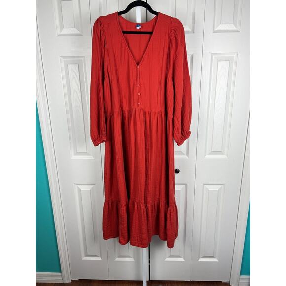 Old Navy Burnt Orange Maxi Dress Balloon Sleeve Gauzy Cotton Fall Boho XXL - Picture 5 of 6